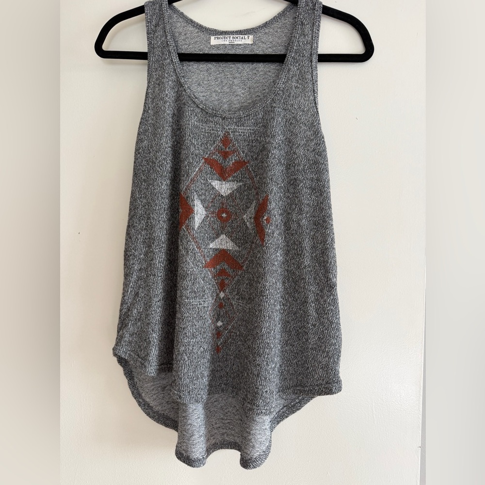 Project Social Women’s Knit Tank Top. Blk/Grey Knit w/ Aztec Print. Like New